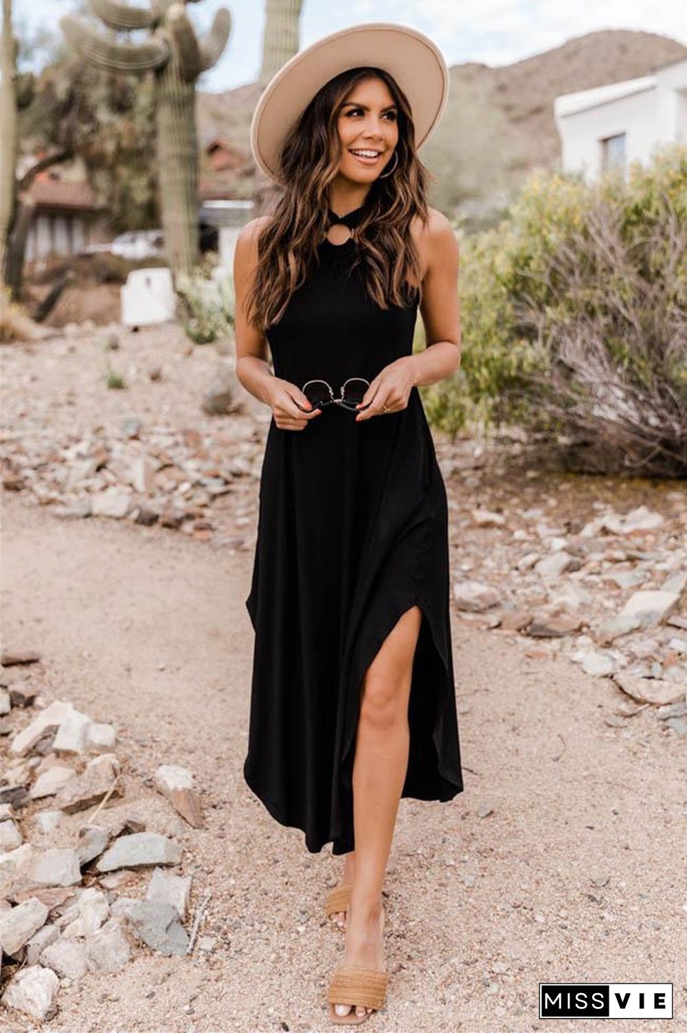 Off-the-shoulder Casual and Comfortable Long Pocket Dress with Hanging Neck