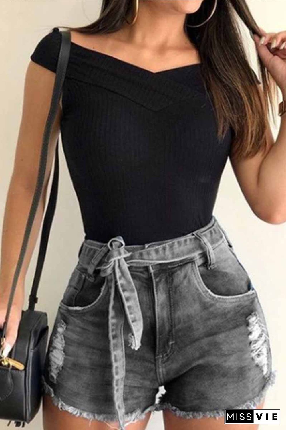 High Waist Lace-Up Denim Shorts