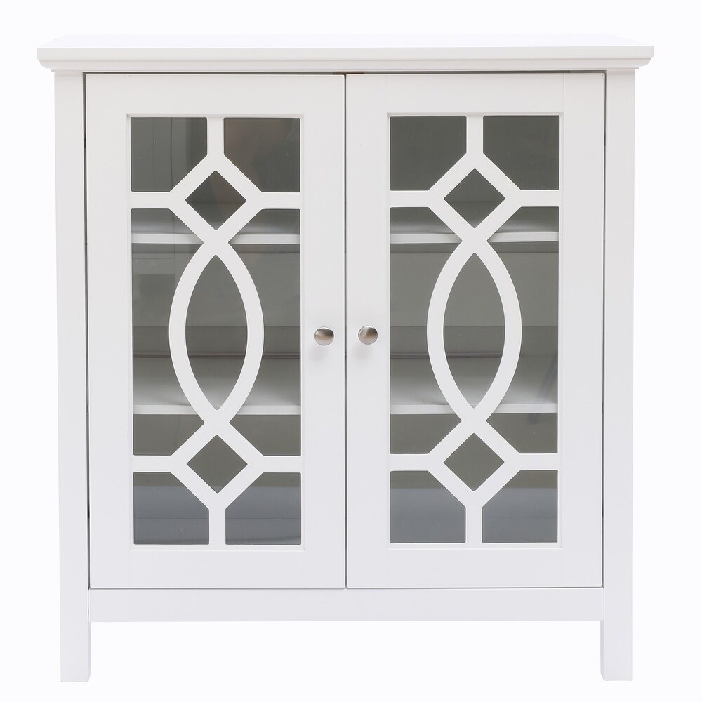 White Pine Wood 2 Glass Door Accent China Cabinet   32.3\