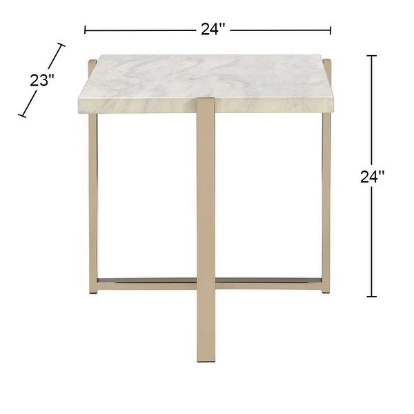 Faux Marble Top End Table with Champagne Gold Base