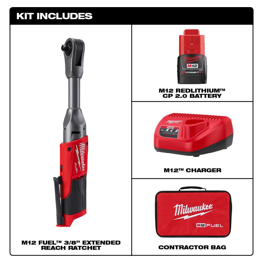 Milwaukee M12 FUEL 3/8 in. Extended Reach Ratchet 1 Battery Kit 2560-21 from Milwaukee