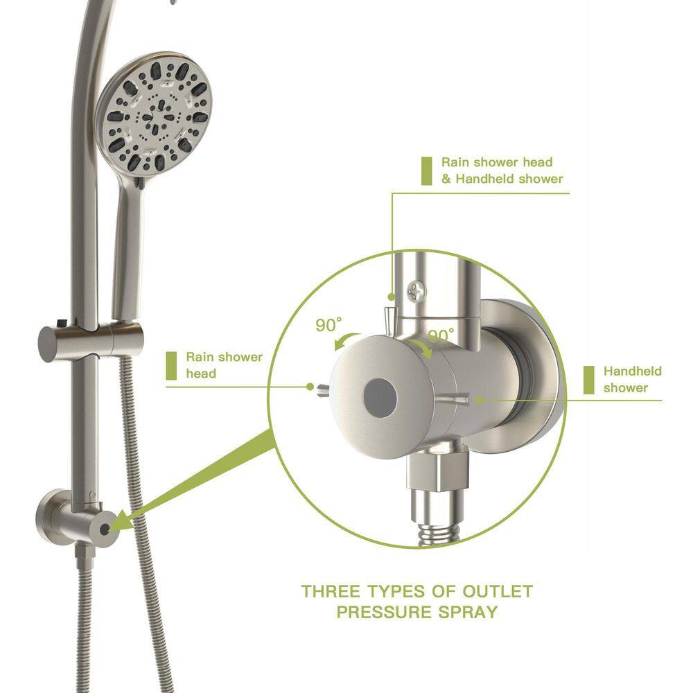 Miscool 7-Spray Patterns 4.7 in. Wall Mount Dual Shower Heads Height Adjustable with Handheld Shower Faucet in Brushed Nickel SLSHH101701SS