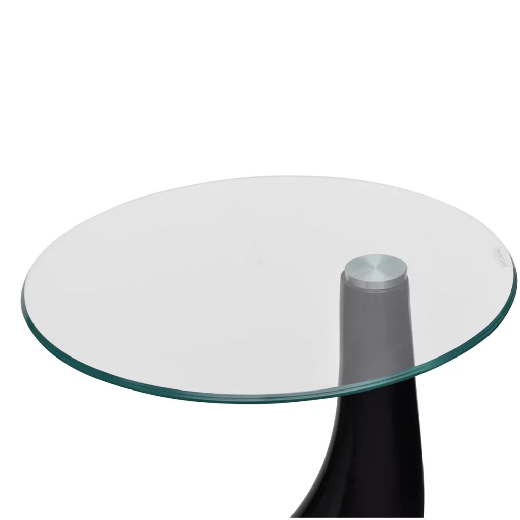 Coffee Tables 2 pcs with Round Glass Top High Gloss Black