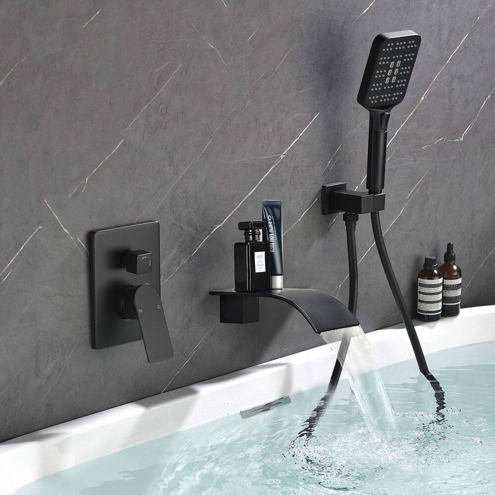 Miscool Ebeta Single-Handle Wall-Mount Roman Tub Faucet with Hand Shower in Matte Black TFSMDHD10Y016B