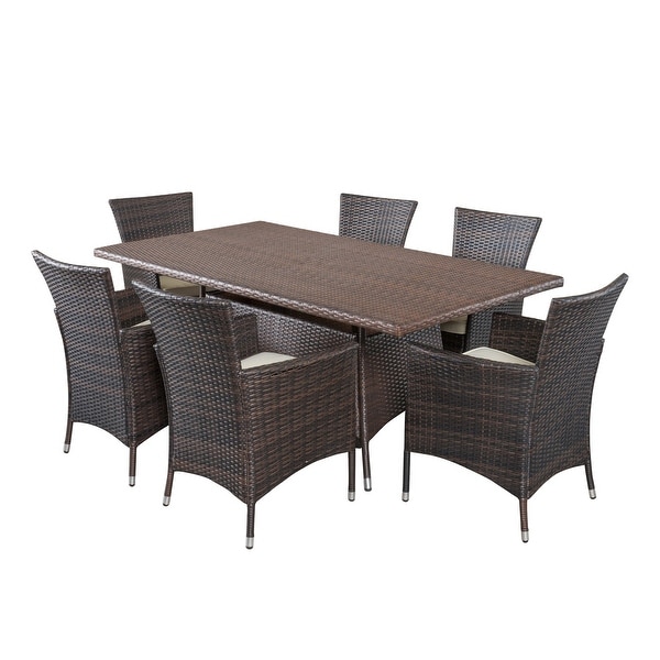 Jennifer Outdoor 7piece Wicker Dining Set with Cushions by Christopher Knight Home