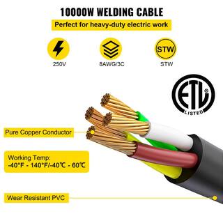 VEVOR Welder Extension Cord 40 Amp 50 ft. 250-Volt 8-Gauge 3-Prong Welding Power Cord with NEMA 6-50 Plug HJLJQ8-3-50FTYCX1V1