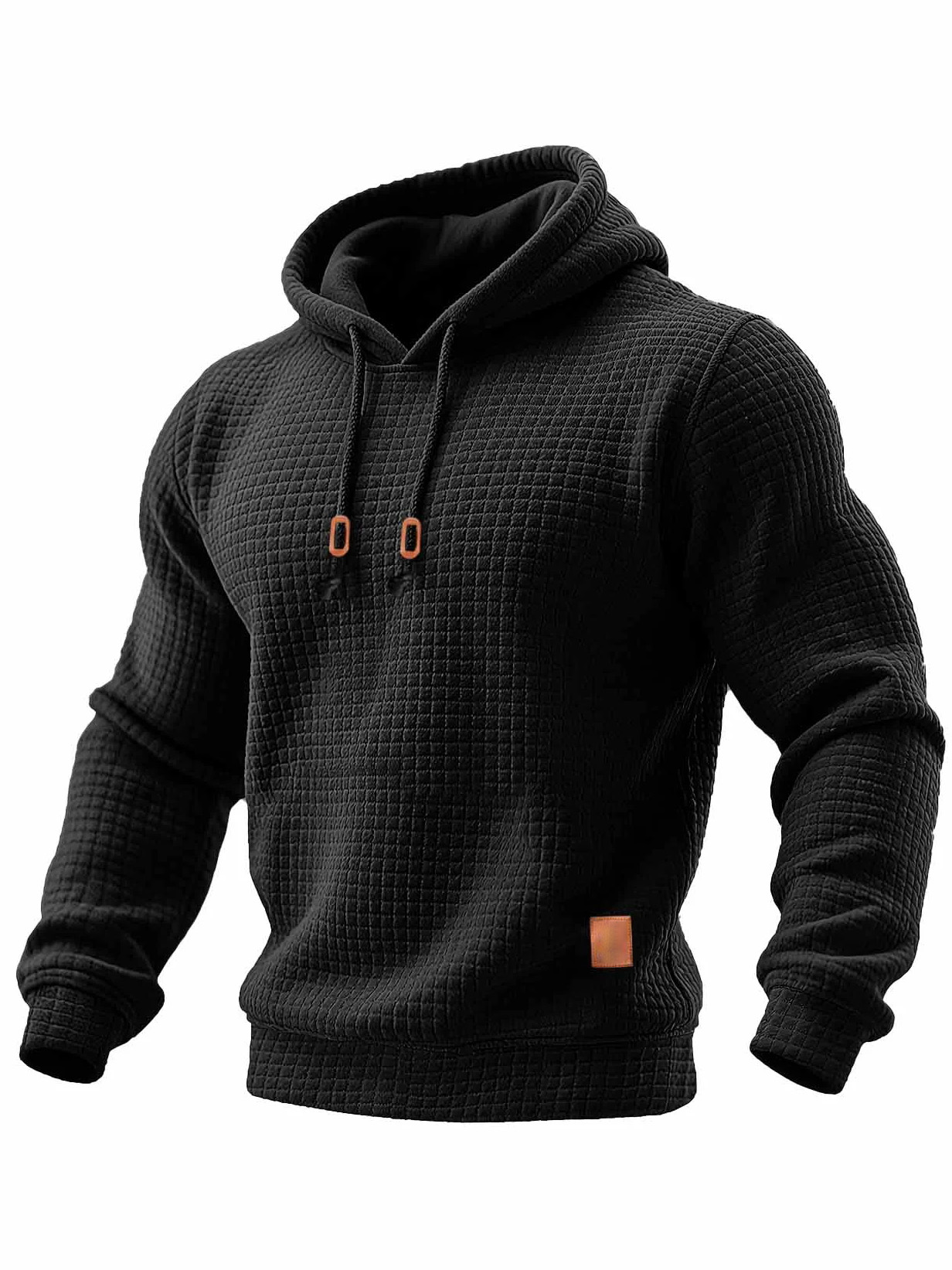 Men's Quilted Waffle Outdoor Solid Color Long-sleeved Everyday Top Hoodie