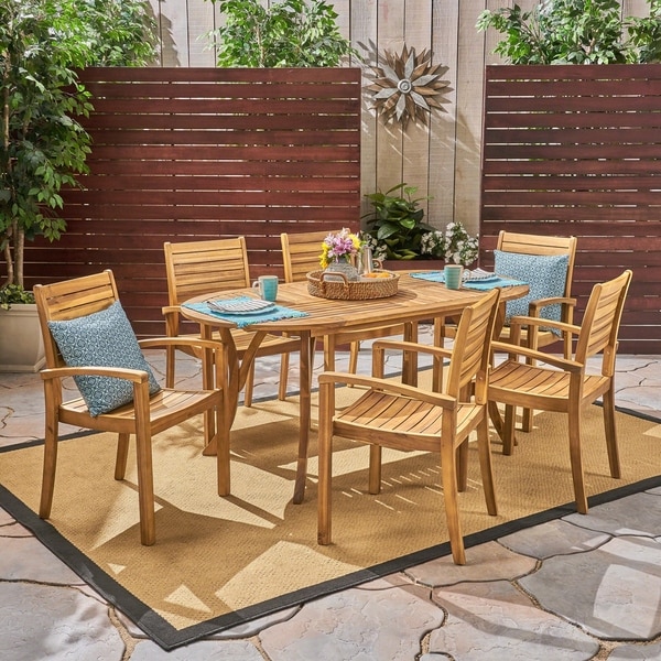 Holloway Outdoor 6Seater Oval Acacia Wood Dining Set by Christopher Knight Home