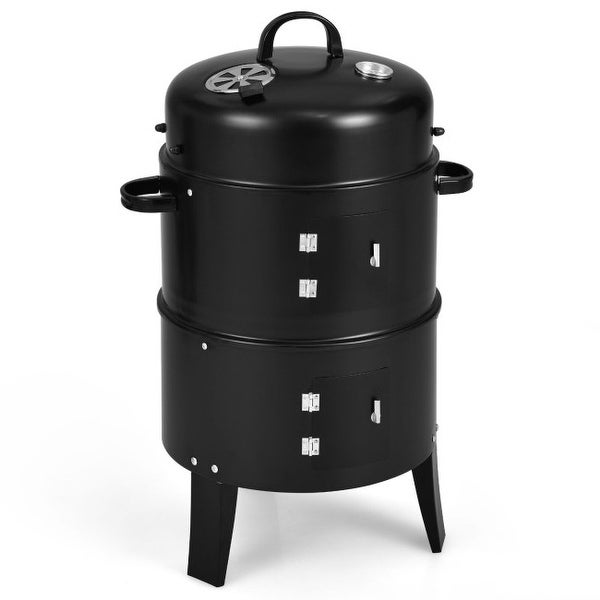 3-in-1 Charcoal BBQ Grill Cambo with Built-in Thermometer - 20.5