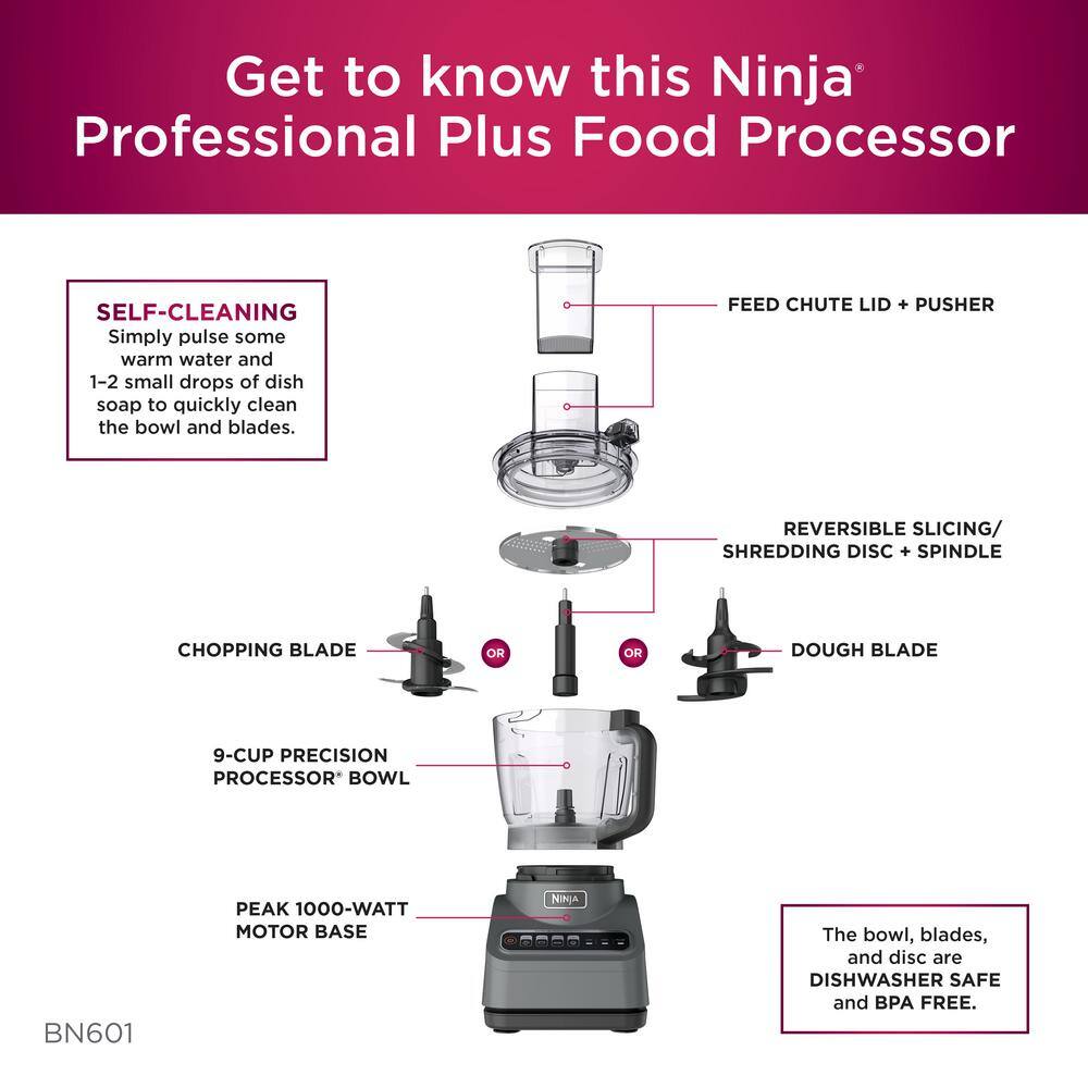 NINJA Professional Plus 9 Cup Silver Food Processor with Auto-iQ (BN601) BN601