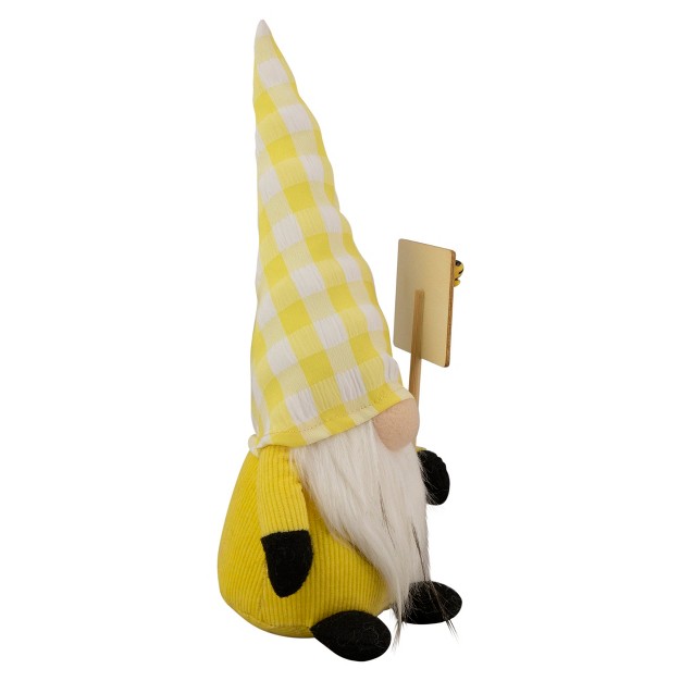 Yellow Gingham Hat Springtime Gnome With Chalk Board