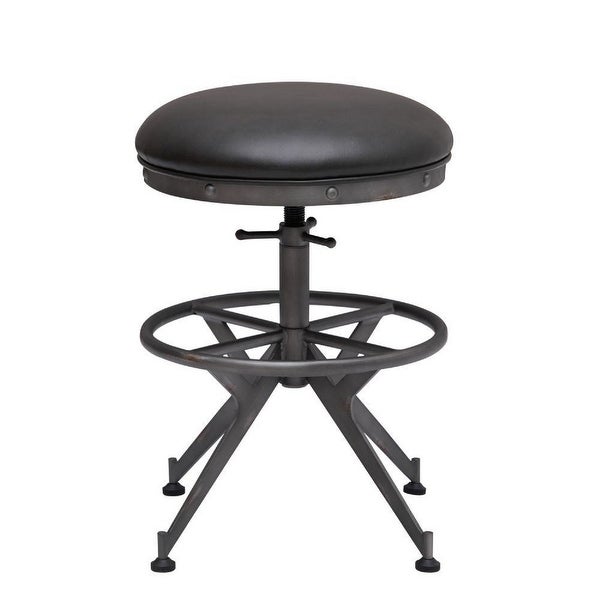 Ruth 19 Inch Adjustable Stool， Metal Axle Base， Cushioned Seat， Gray - Black - 19 L x 19 W x 25 H Inches