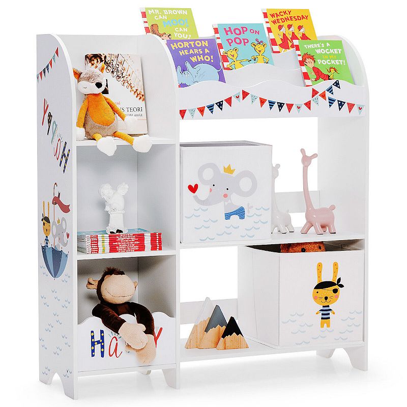 Kids Toy and Book Organizer Children Wooden Storage Cabinet with Storage Bins