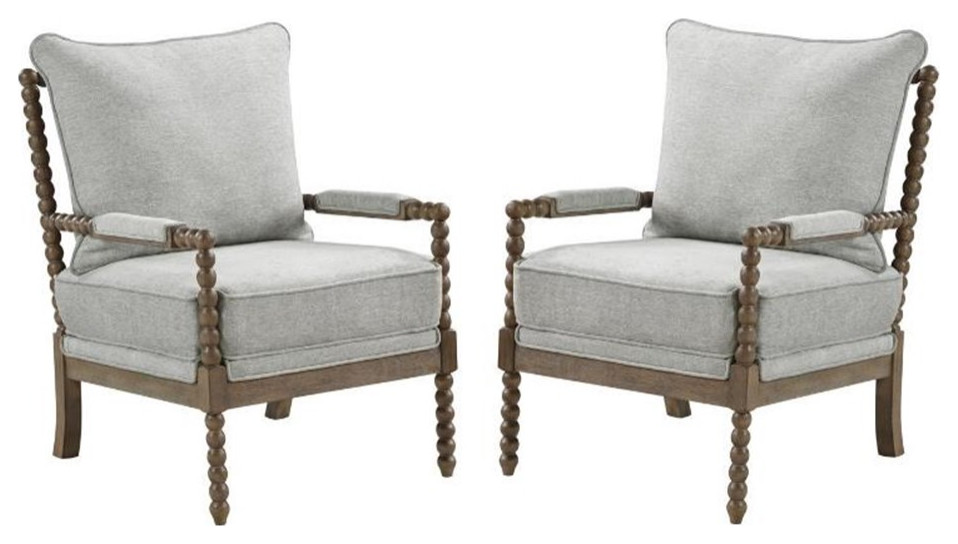 Home Square 2 Piece Linen Fabric Spindle Chair Set with Wood Frame in Smoke Gray   Traditional   Armchairs And Accent Chairs   by Homesquare  Houzz