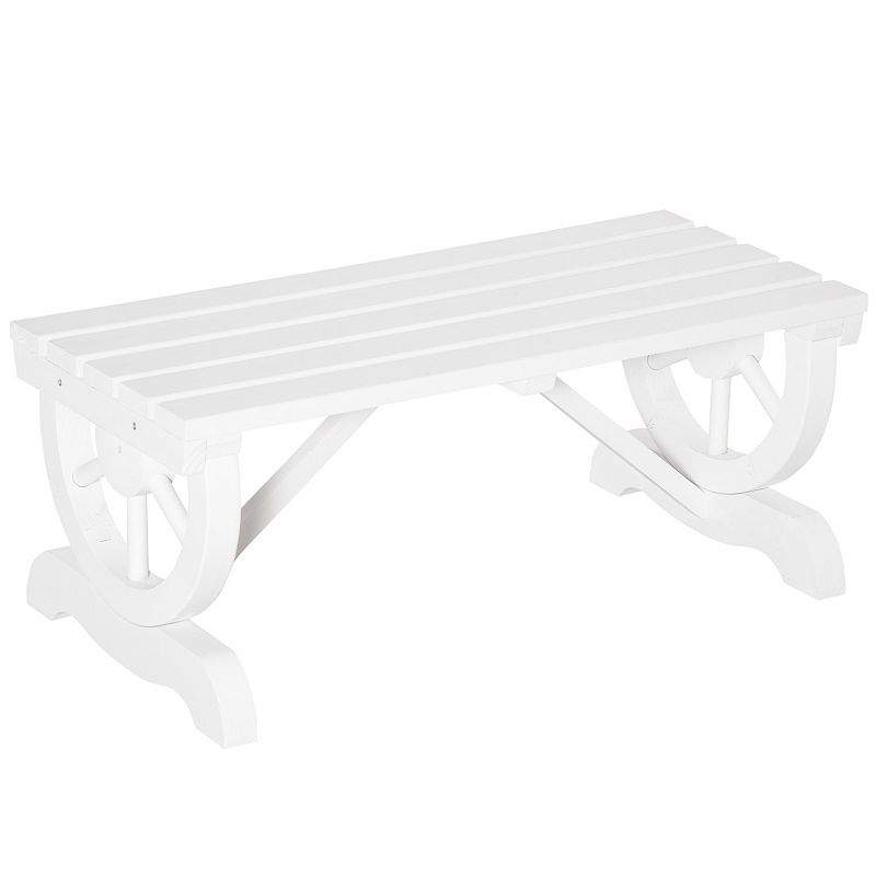 Outsunny 2-Person Garden Bench Outdoor Wagon Wheel Porch Bench for Backyard， Patio， Garden White