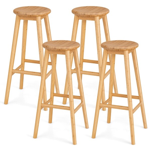 Costway Set of 4 Bamboo Barstools 31'' Backless Pub Dining Chairs w/ - See Details