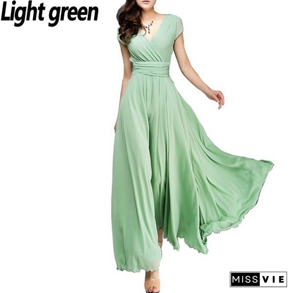 Women's Fashion Spring Summer Autumn Bohemian Maxi Dress Beach Evening Dress V-neck Sexy Women Summer Boho Long Dress Evening Party Prom Dress Sundress Chiffon Dress Plus Size S-3XL