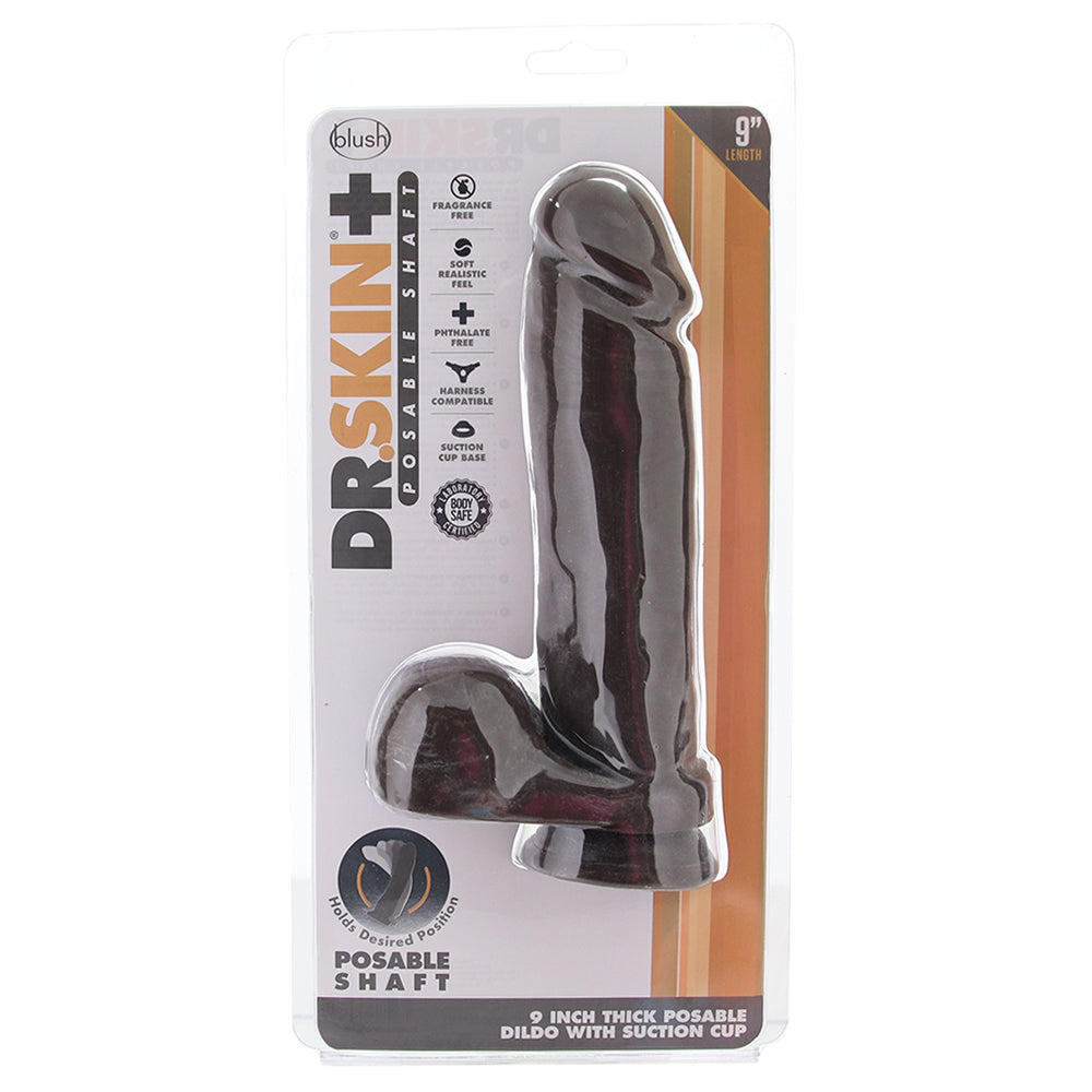 Dr. Skin 9 Inch Thick Posable Ballsy Dildo in Chocolate