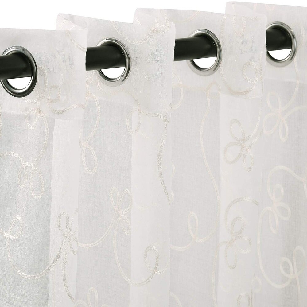 Superior Bohemian Floral Scroll Sheer Curtain Set with 2 Panels