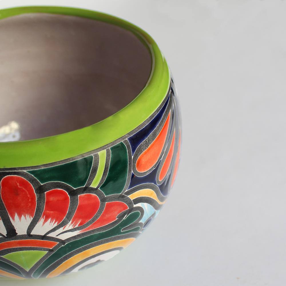 Evergreen 9 in. Green Detailed Talavera Ceramic Baul 2CG812