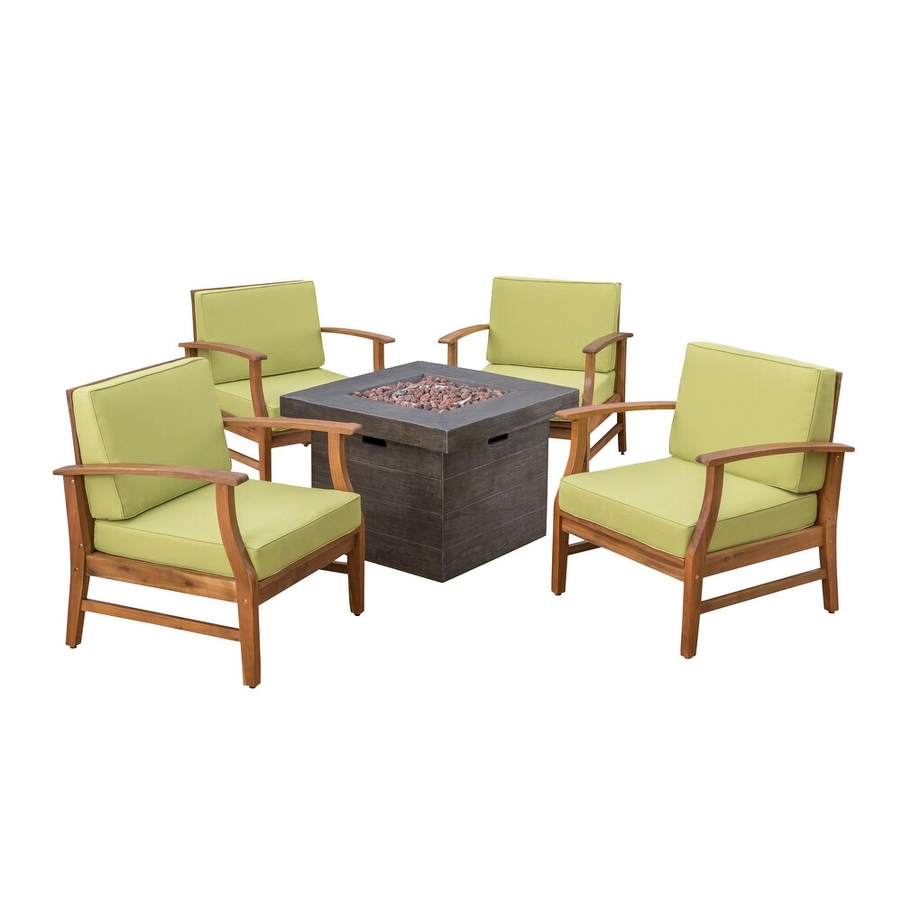 Havana Outdoor 4 seater Wood Chat Set with Fire Table by Christopher Knight Home