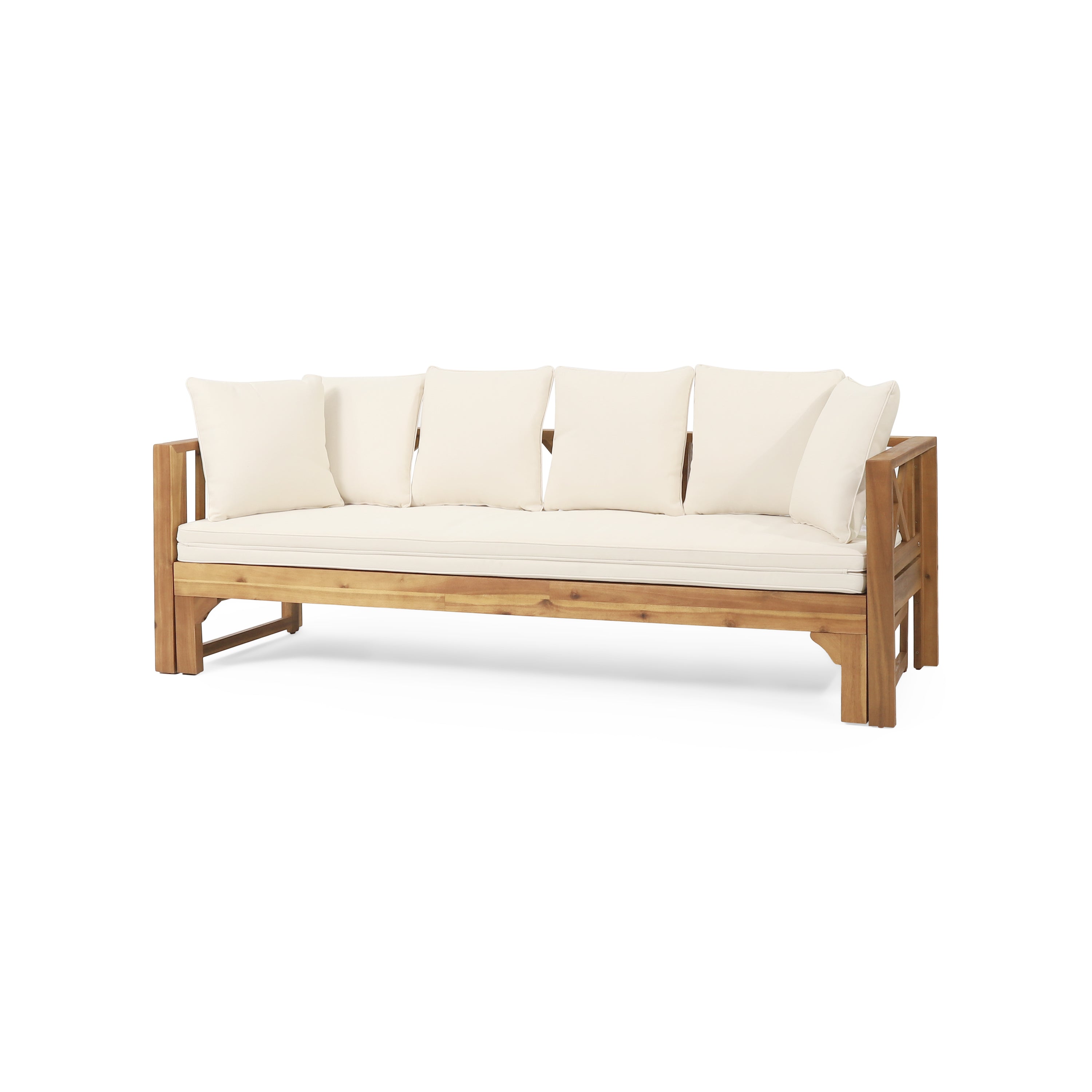 Camille Outdoor Extendable Acacia Wood Daybed Sofa