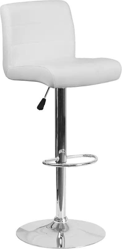 White Vinyl Adjustable Bar Stool with Chrome Base