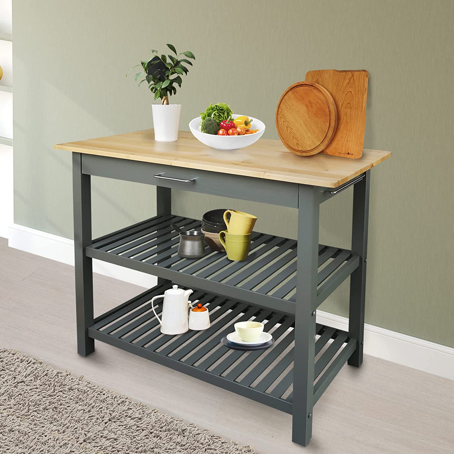 Casual Home Solid Hardwood Top， Slate Gray， 40 W (373-932) Kitchen Island