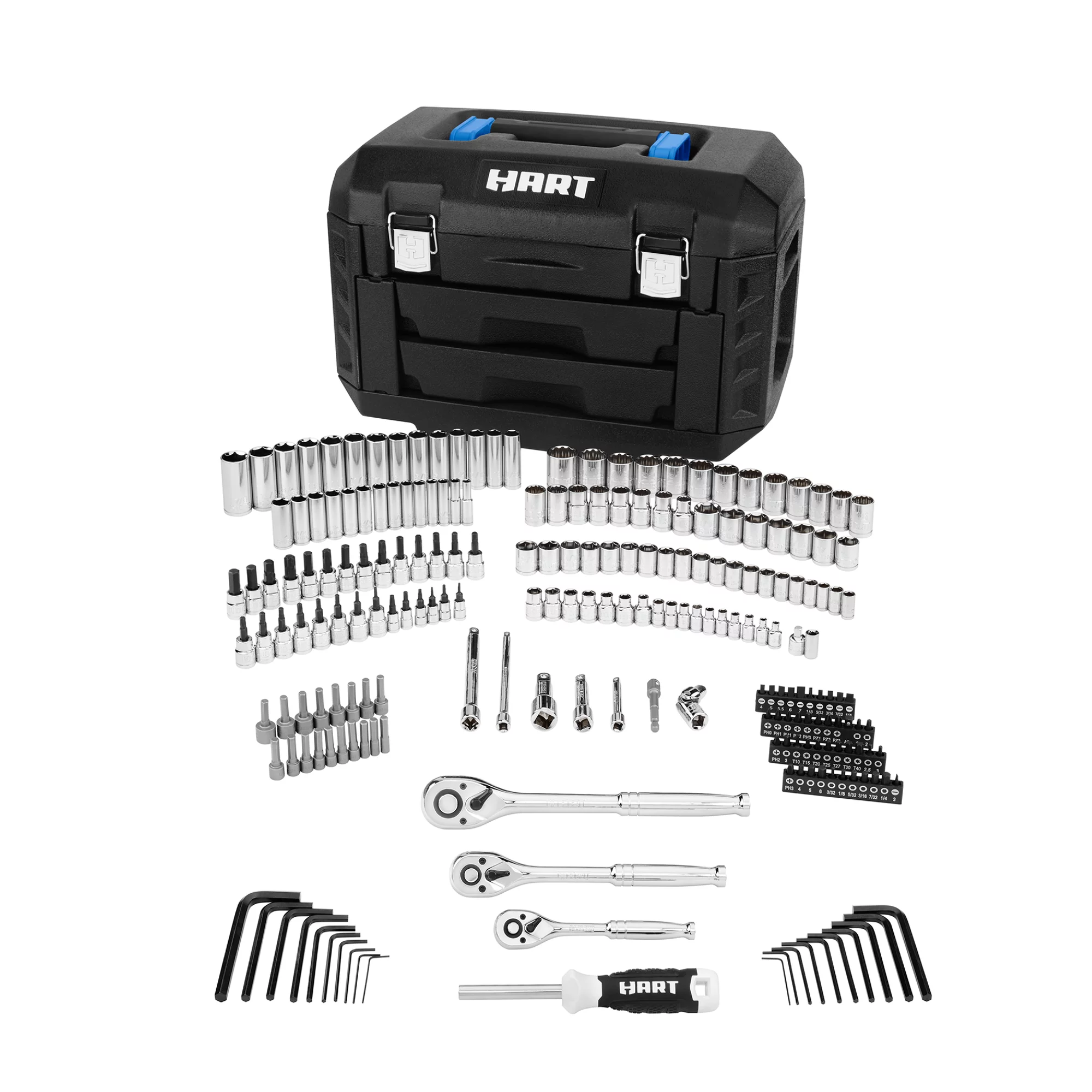 HART HHMTS404 215-Piece Mechanics Tool Set， Multiple Drive， Chrome Finish