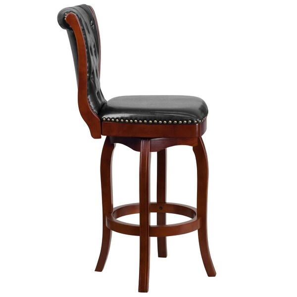 30-inch Faux Leather Swiveling Wood Barstool w/ Tufted Back - 19.75