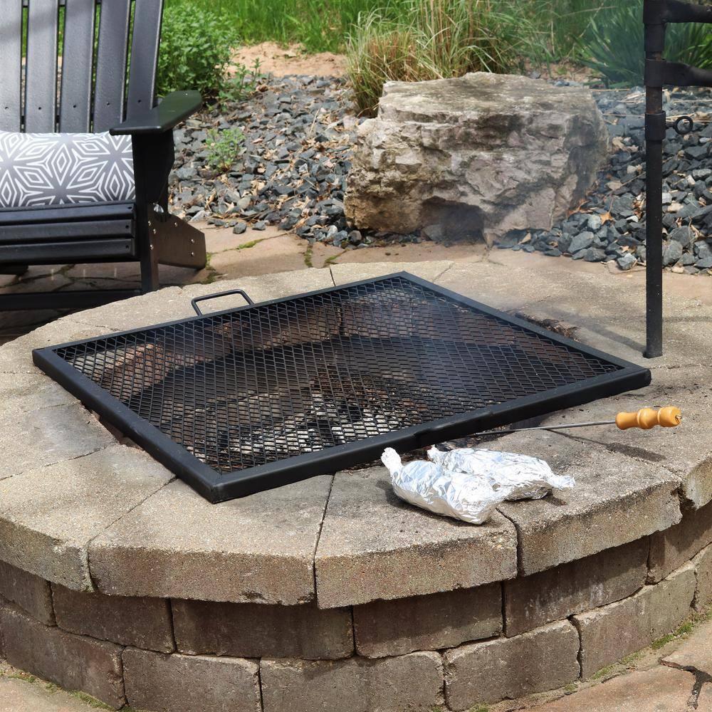 Sunnydaze Decor 40 in. X-Marks Black Steel Square Fire Pit Cooking Grill Grate KF-SM40