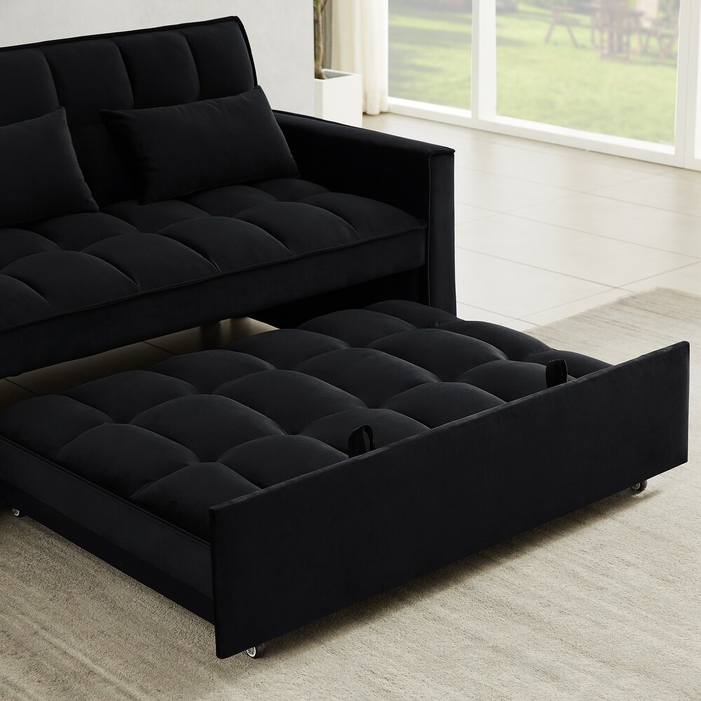 Velvet Convertible Loveseat Sleeper Sofa Couch with Adjustable Backrest  2 Seater Sofa with Pull Out Bed with 2 Lumbar Pillows