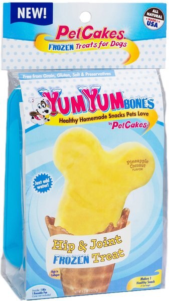 PetCakes YumYum Bones Pineapple Coconut Flavor Hip and Joint Frozen Yogurt Mix With Bone Shaped Pan Dog Treats