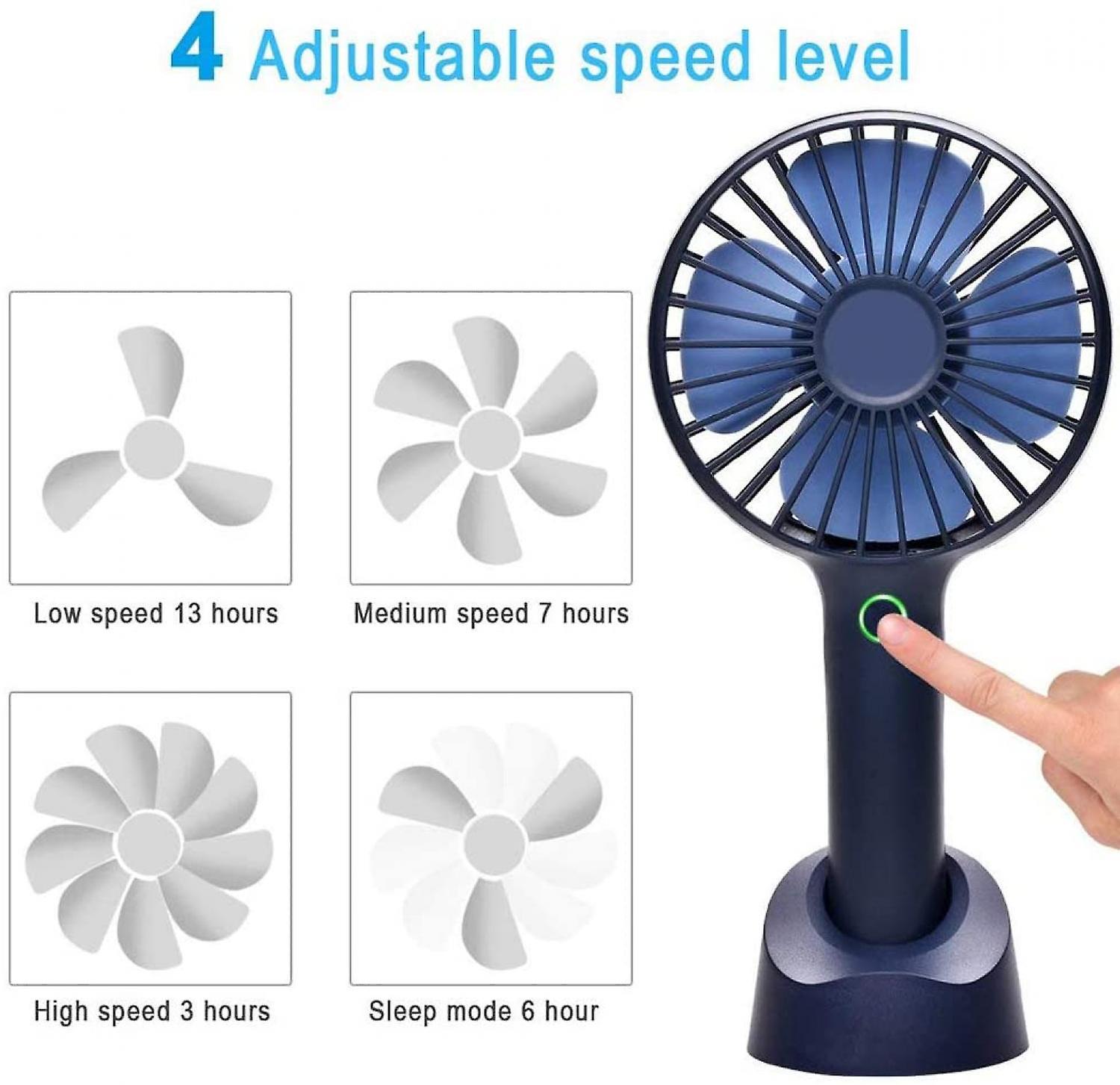 Mini Handheld Fan Portable， Hand Held Personal Fan Rechargeable Battery Operated Powered Cooling Desktop Electric Fan With Base---dark Blue