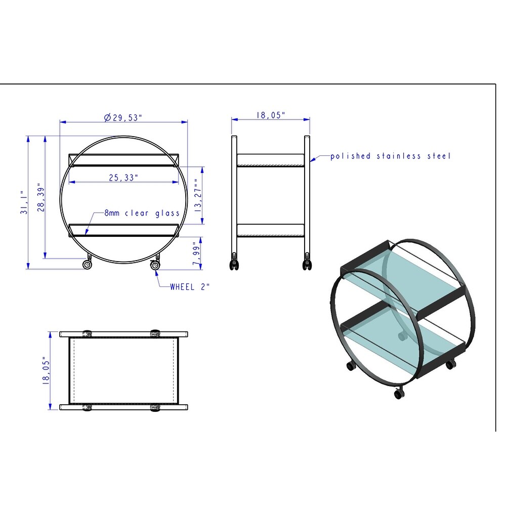 Somette Contemporary Circular Tea Cart with Glass Shelves