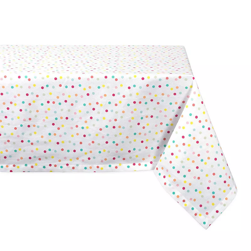 104 Pearl White and Pink Polka Dots Printed Rectangular Tablecloth