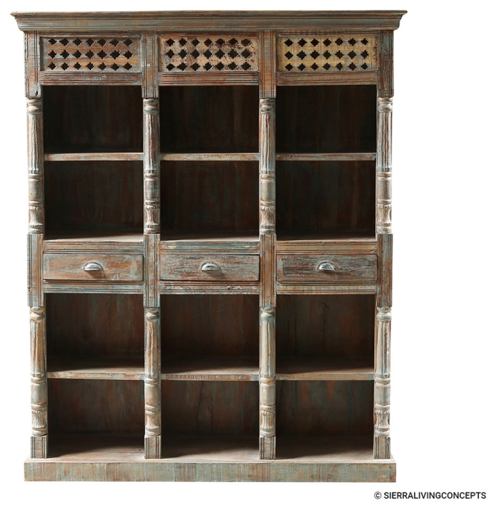 Antique Distressed Solid Wood 3 Drawer Bookcase   French Country   Bookcases   by Sierra Living Concepts Inc  Houzz