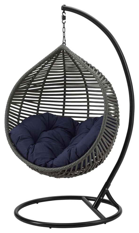 Outdoor Patio Furniture Lounge Swing Chair  Fabric Metal  Grey Gray   Tropical   Hammocks And Swing Chairs   by House Bound  Houzz