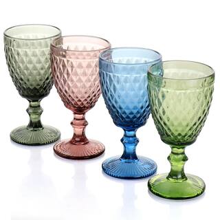 GIBSON HOME Rainbow Hue Assorted Colors 4-Piece Glass Goblet Set 985117470M