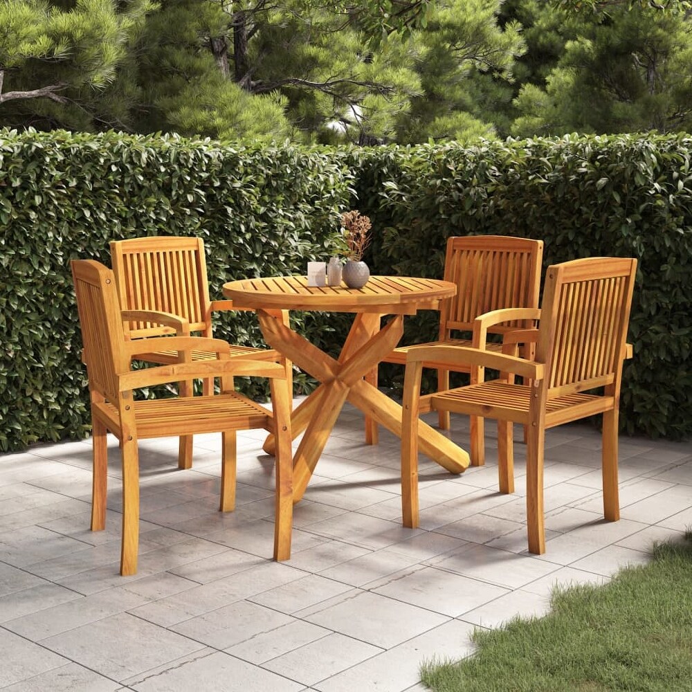 vidaXL Solid Wood Teak Patio Dining Set 5 Piece Seat  35.4\