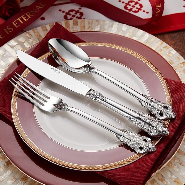 45 Pieces 18/10 Stainless Steel Flatware set， Service for 8， silver plated with gold accents， Fine Silverware set