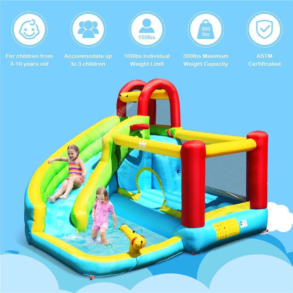 Costway Inflatable Kids Water Slide Jumper Bounce House Splash Water Pool with 550W Blower OP70410+ES10150US