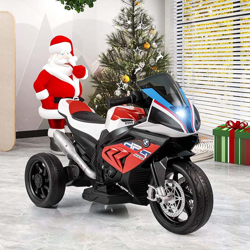 12V Licensed BMW Kids Ride on Motorcycle 3 Wheel Battery Powered Electric Riding Toy Trike with Light & Music