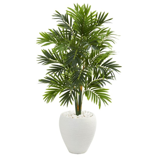 Nearly Natural 4-ft Areca Artificial Palm Tree In White Planter