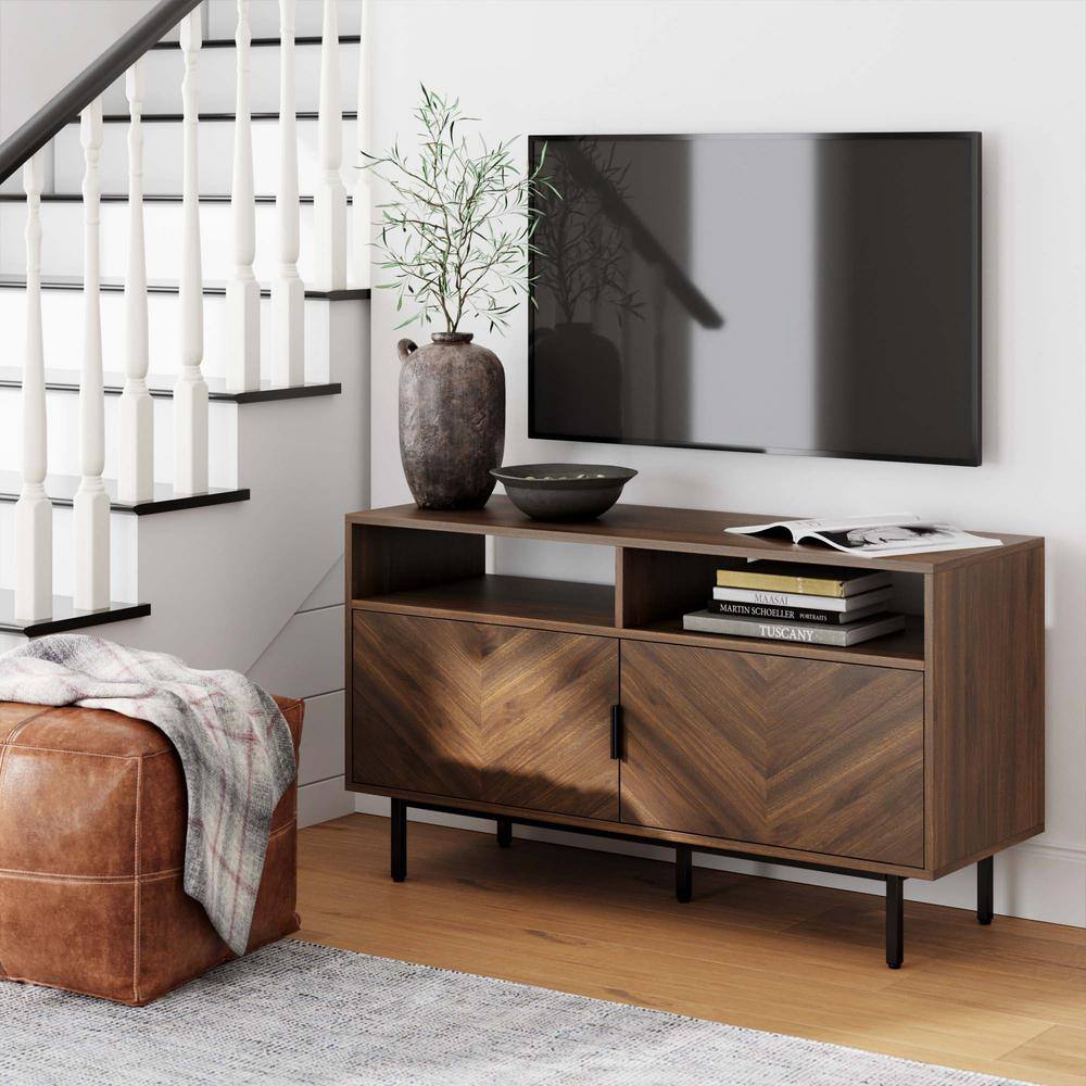 Nathan James Izsak 44 in. Walnut TV Stand Media Console Cabinet with Storage for Living Room or Entryway Fits TVs Up to 53 in. 74702