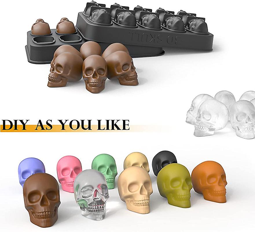 Ice Cube Trays，silicone Ice Cube Mold Maker With Lid，skull Head Style Mold，for Chilling Whiskey， Cocktail， Beverages，pudding Chocolate