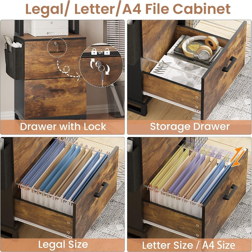 2 Drawer File Cabinet with Lock Adjustable Storage Shelf