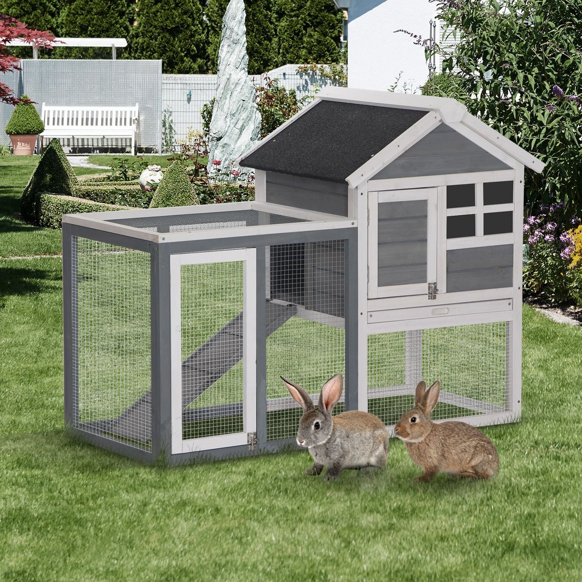 PawHut Weatherproof Wooden Rabbit Hutch