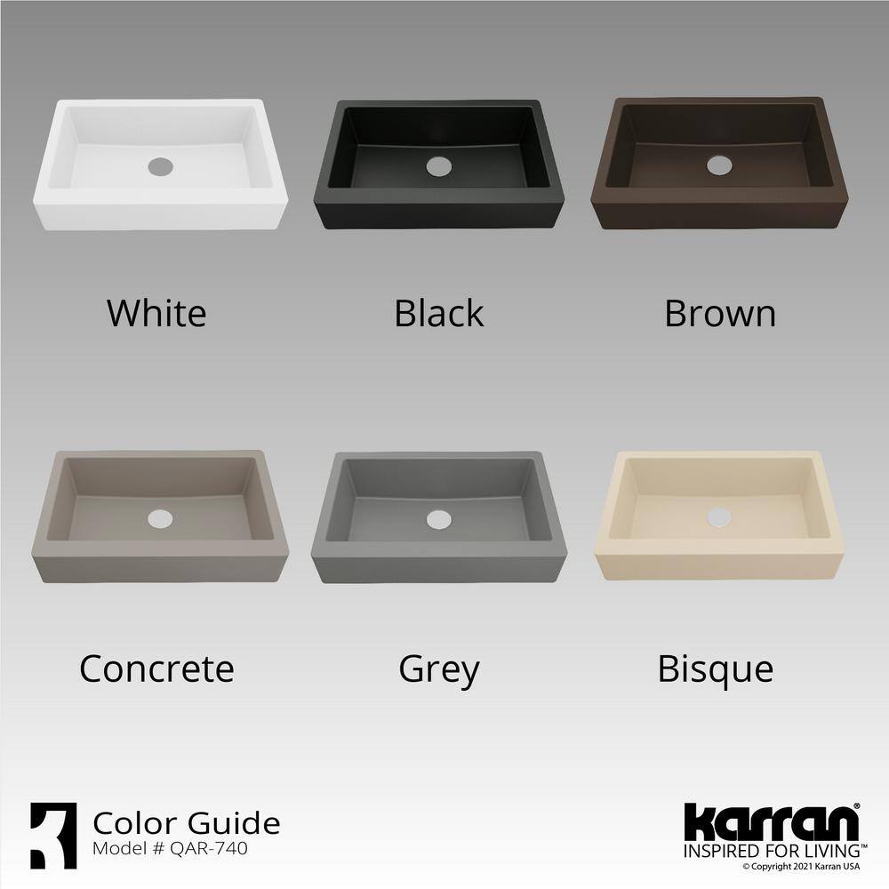 Karran QAR-740 QuartzGranite 34 in. Single Bowl Retrofit FarmhouseApron Front Kitchen Sink in White with Grid and Strainer QAR-740-WH-PK1