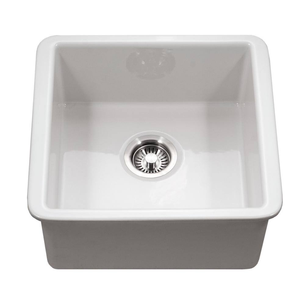 HOUZER Platus Fireclay 19 in. Square Undermount Bar Sink in White PTB-2020 WH